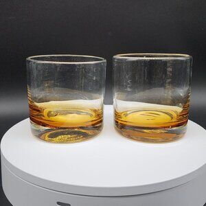 Hand-blown Amber Bottom Ombre Whiskey Glass Set - 2 Pcs Cocktail Glass3.5" Diame